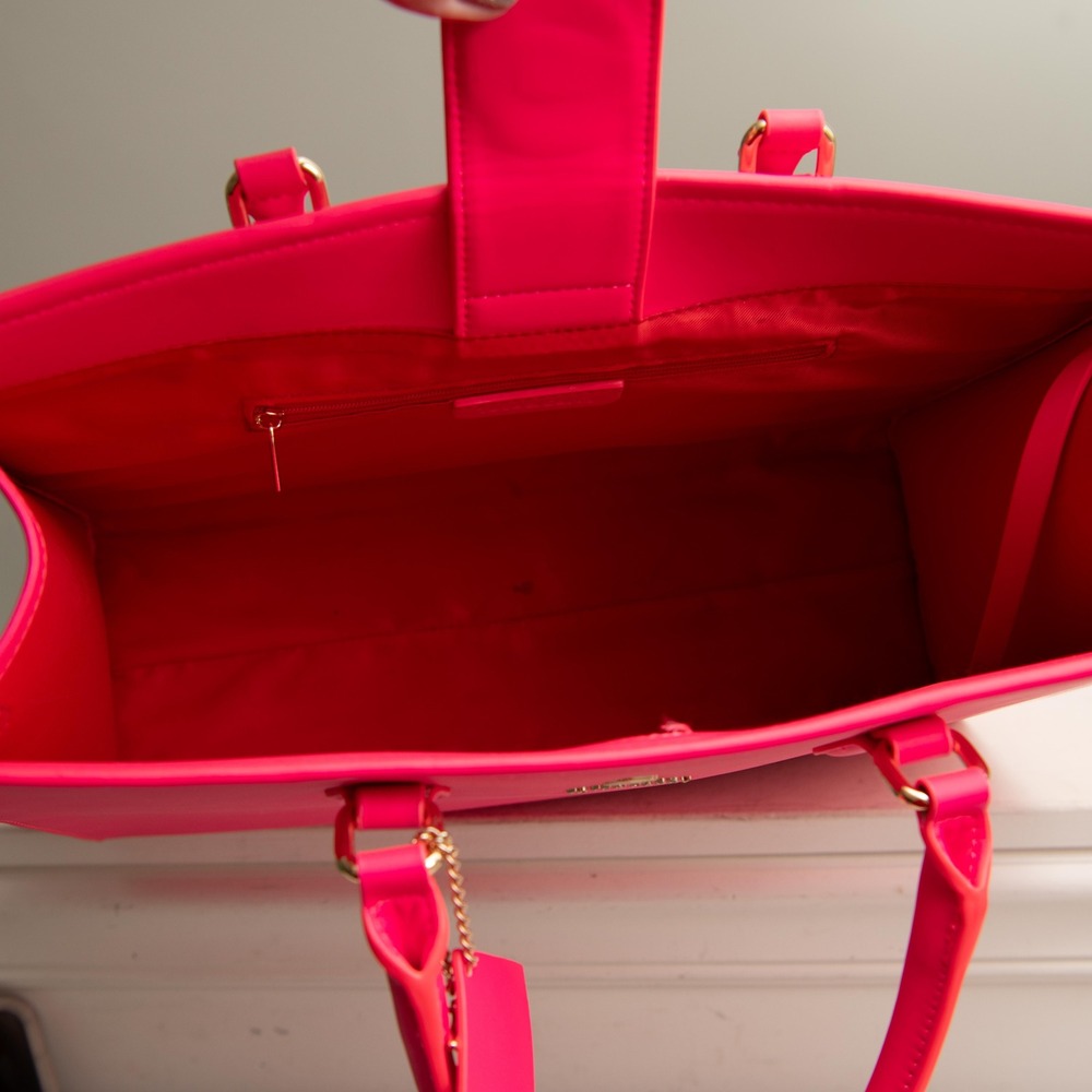 Neon Hot Pink Purse Large Tote Carry On Bag BarbieCore Vibrant Dopamine Max Loud - Picture 5 of 5
